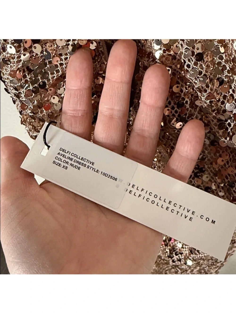 Delfi Collective Avelie Ruched Sequin Dress in Nude - Picture 13 of 15